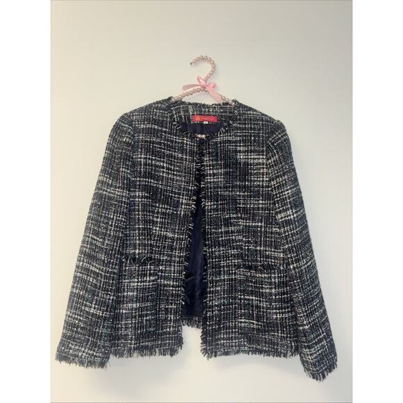 Santosha‎ Women’s Sz Sm Jacket Coat Tweed Houndstooth Old Money Navy Sparkl Glam - Picture 1 of 6